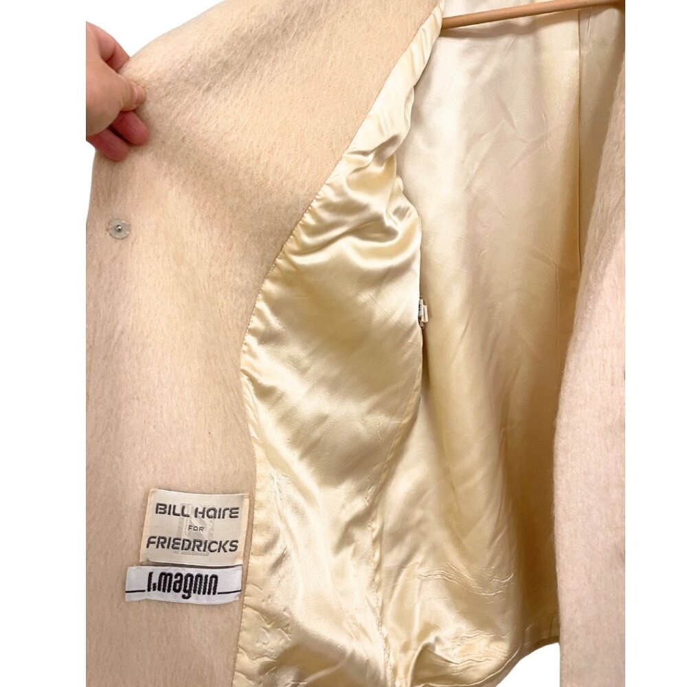 VTG I.Magnin Cream Color Preppy Mohair Coat USA Union Made 1960s Wood Toggles - Picture 11 of 16